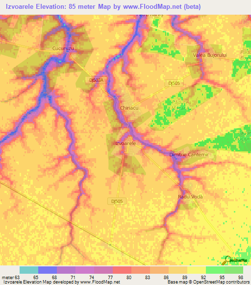 Izvoarele,Romania Elevation Map