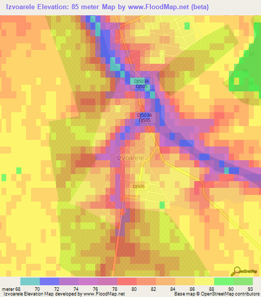 Izvoarele,Romania Elevation Map