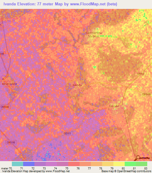 Ivanda,Romania Elevation Map