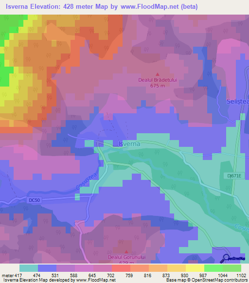 Isverna,Romania Elevation Map