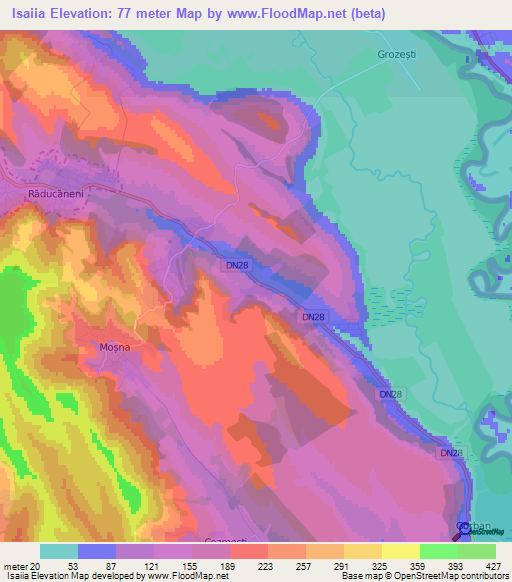 Isaiia,Romania Elevation Map