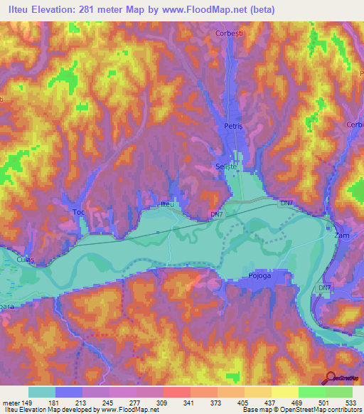 Ilteu,Romania Elevation Map