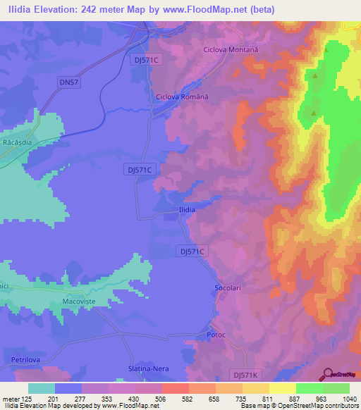 Ilidia,Romania Elevation Map