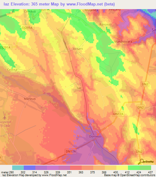 Iaz,Romania Elevation Map