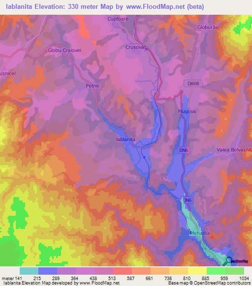 Iablanita,Romania Elevation Map