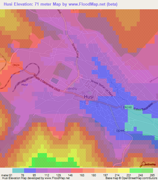 Husi,Romania Elevation Map