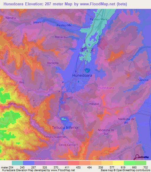 Hunedoara,Romania Elevation Map