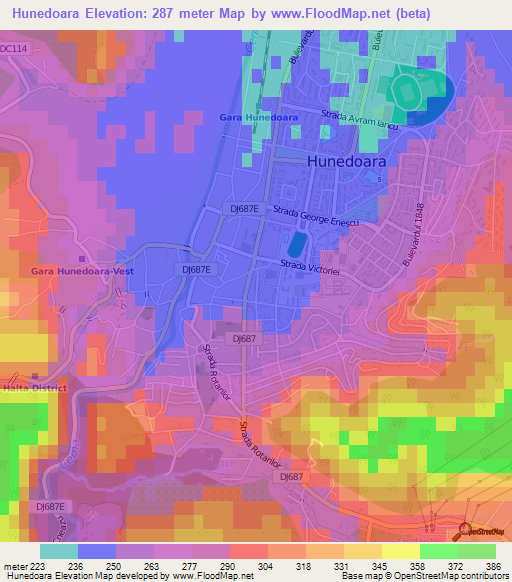 Hunedoara,Romania Elevation Map