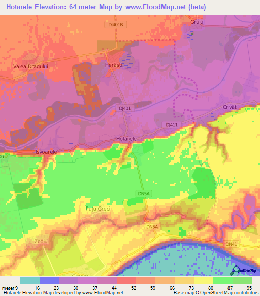 Hotarele,Romania Elevation Map