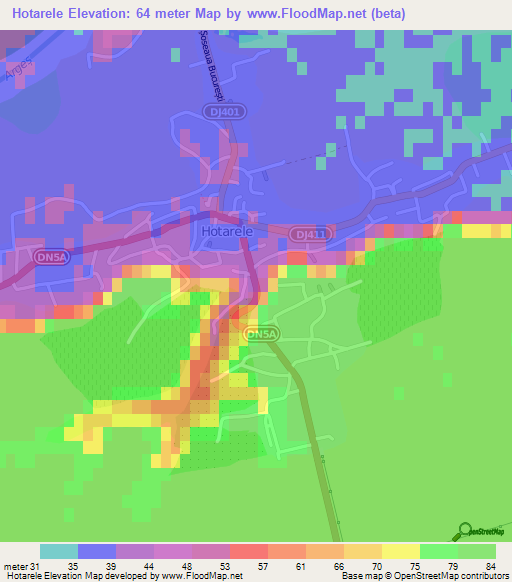 Hotarele,Romania Elevation Map