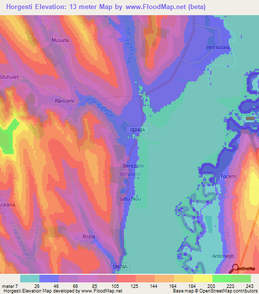 Horgesti,Romania Elevation Map