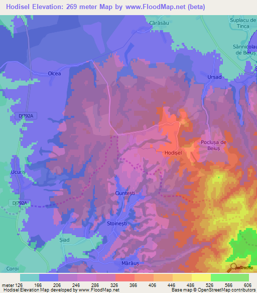 Hodisel,Romania Elevation Map