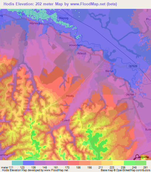 Hodis,Romania Elevation Map