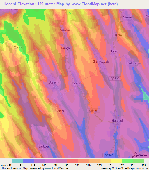 Hoceni,Romania Elevation Map