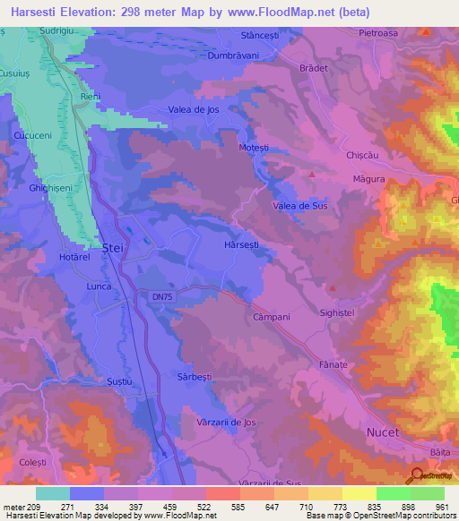 Harsesti,Romania Elevation Map