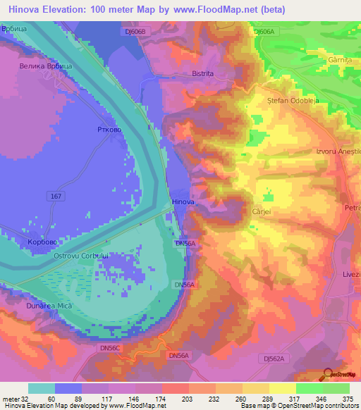 Hinova,Romania Elevation Map