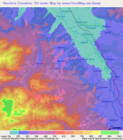 Hinchiris,Romania Elevation Map