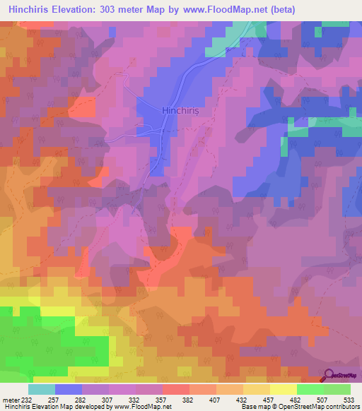 Hinchiris,Romania Elevation Map