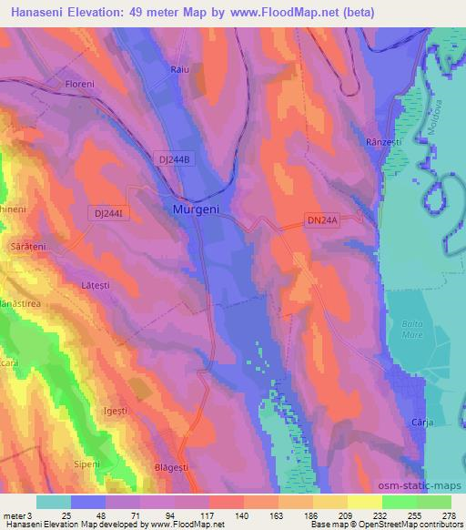 Hanaseni,Romania Elevation Map