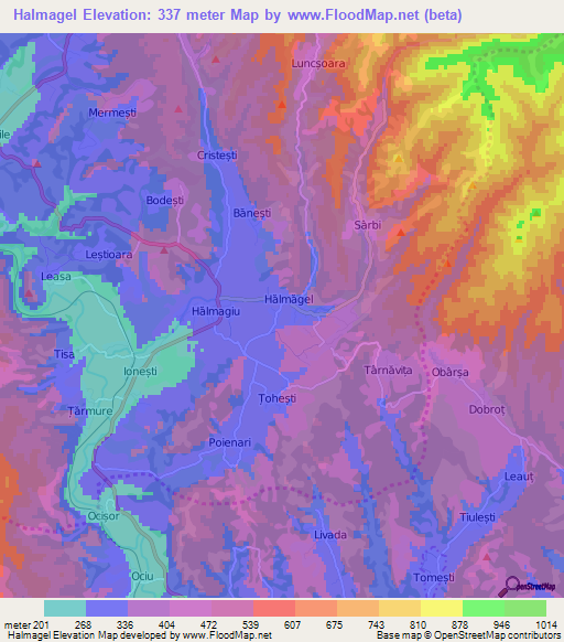 Halmagel,Romania Elevation Map