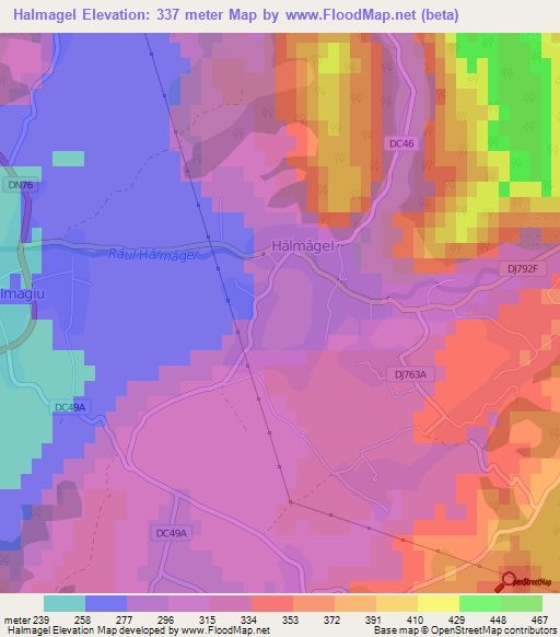 Halmagel,Romania Elevation Map