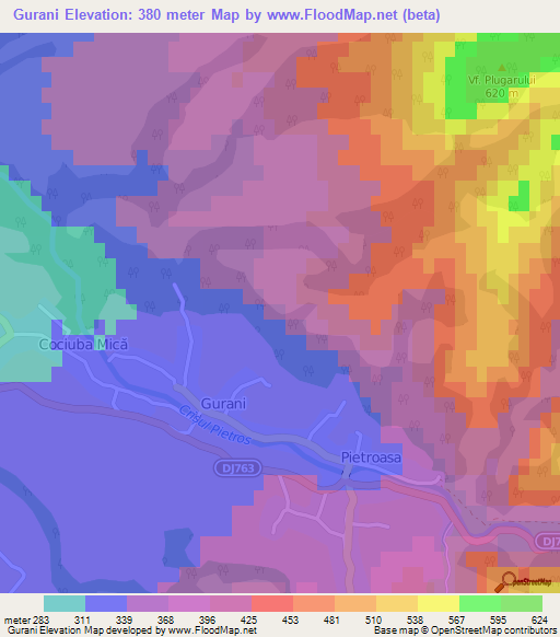 Gurani,Romania Elevation Map