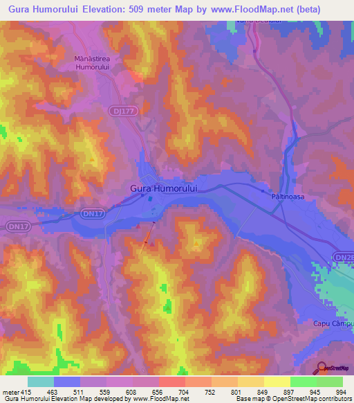 Gura Humorului,Romania Elevation Map