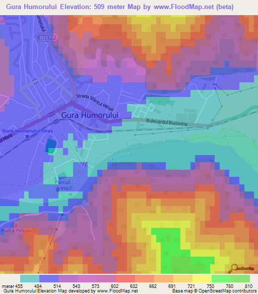 Gura Humorului,Romania Elevation Map