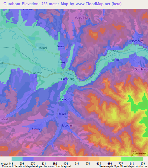 Gurahont,Romania Elevation Map