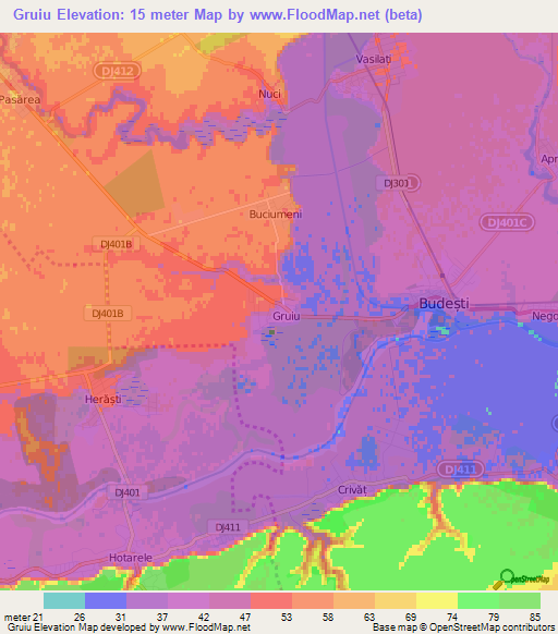 Gruiu,Romania Elevation Map