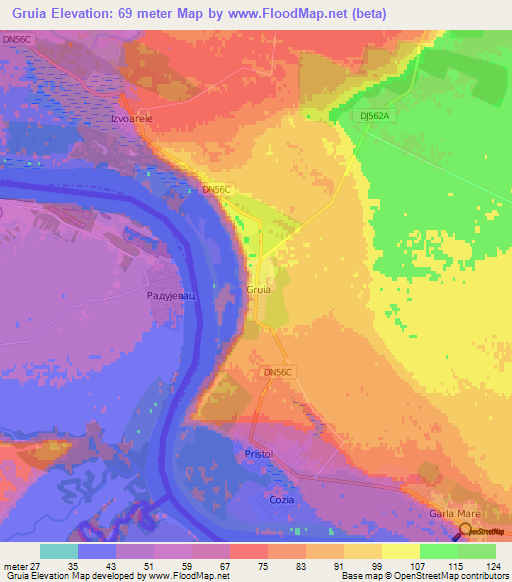 Gruia,Romania Elevation Map