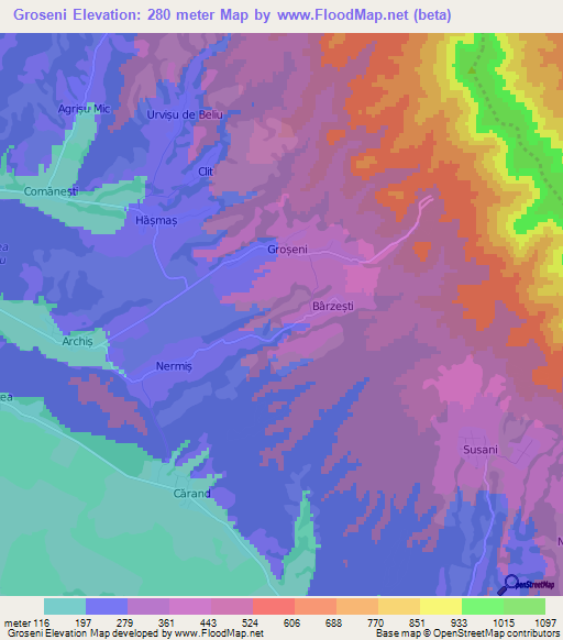 Groseni,Romania Elevation Map