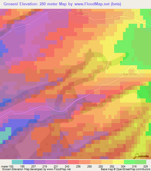 Groseni,Romania Elevation Map