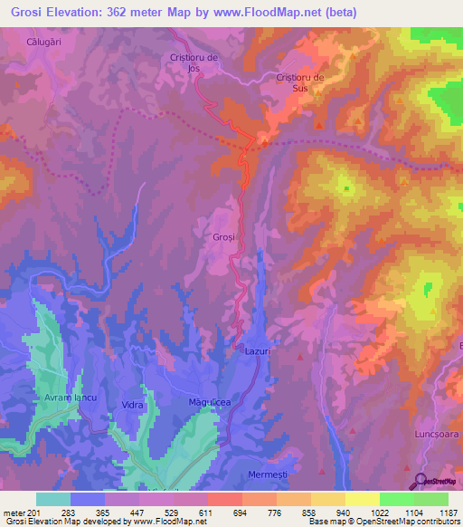 Grosi,Romania Elevation Map