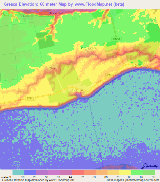 Greaca,Romania Elevation Map