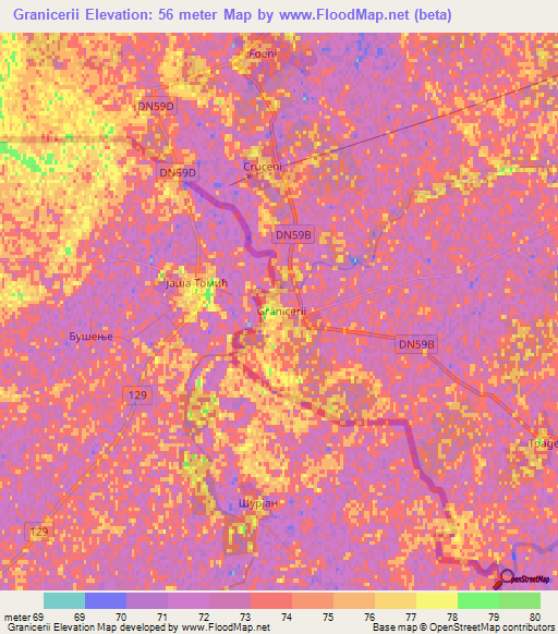 Granicerii,Romania Elevation Map