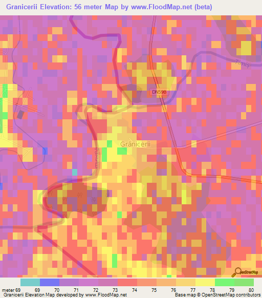 Granicerii,Romania Elevation Map