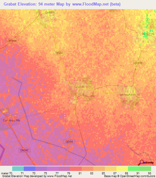 Grabat,Romania Elevation Map