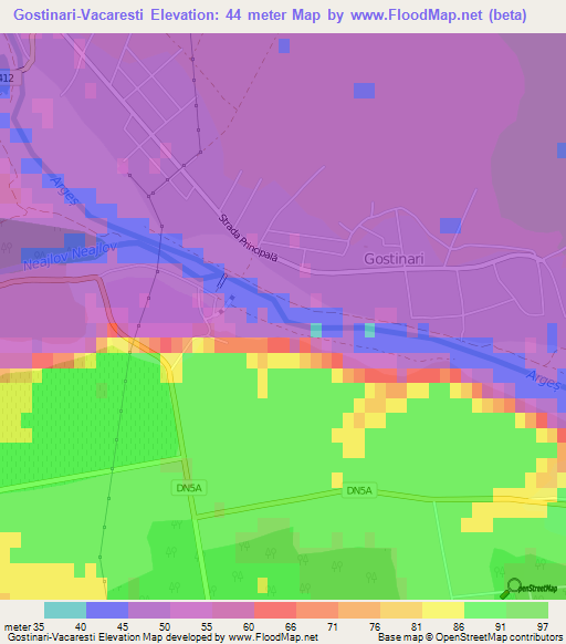 Gostinari-Vacaresti,Romania Elevation Map