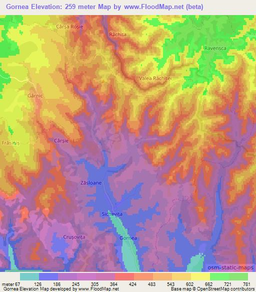 Gornea,Romania Elevation Map