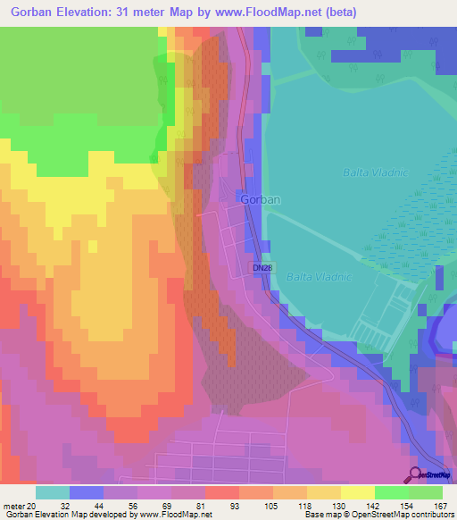 Gorban,Romania Elevation Map