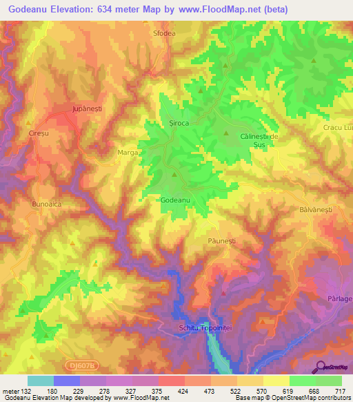 Godeanu,Romania Elevation Map