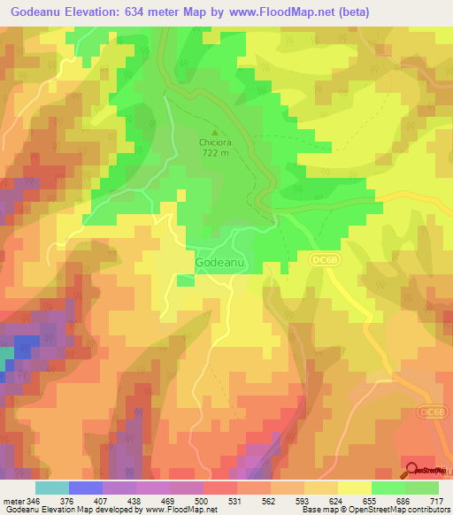 Godeanu,Romania Elevation Map