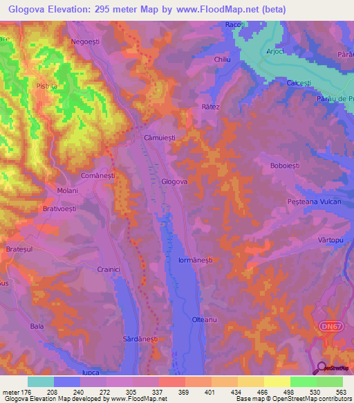 Glogova,Romania Elevation Map