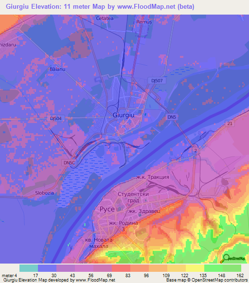 Giurgiu,Romania Elevation Map