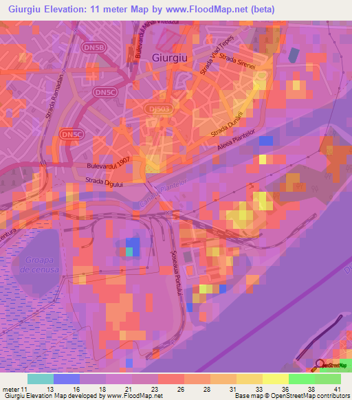 Giurgiu,Romania Elevation Map