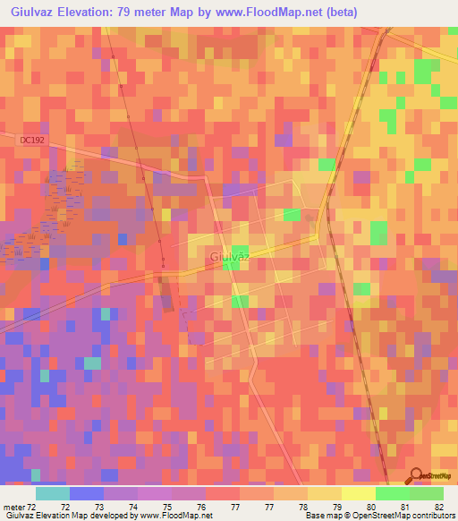 Giulvaz,Romania Elevation Map