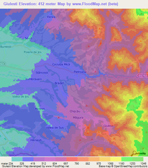 Giulesti,Romania Elevation Map