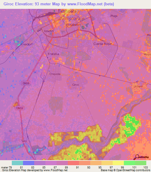 Giroc,Romania Elevation Map