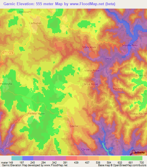 Garnic,Romania Elevation Map